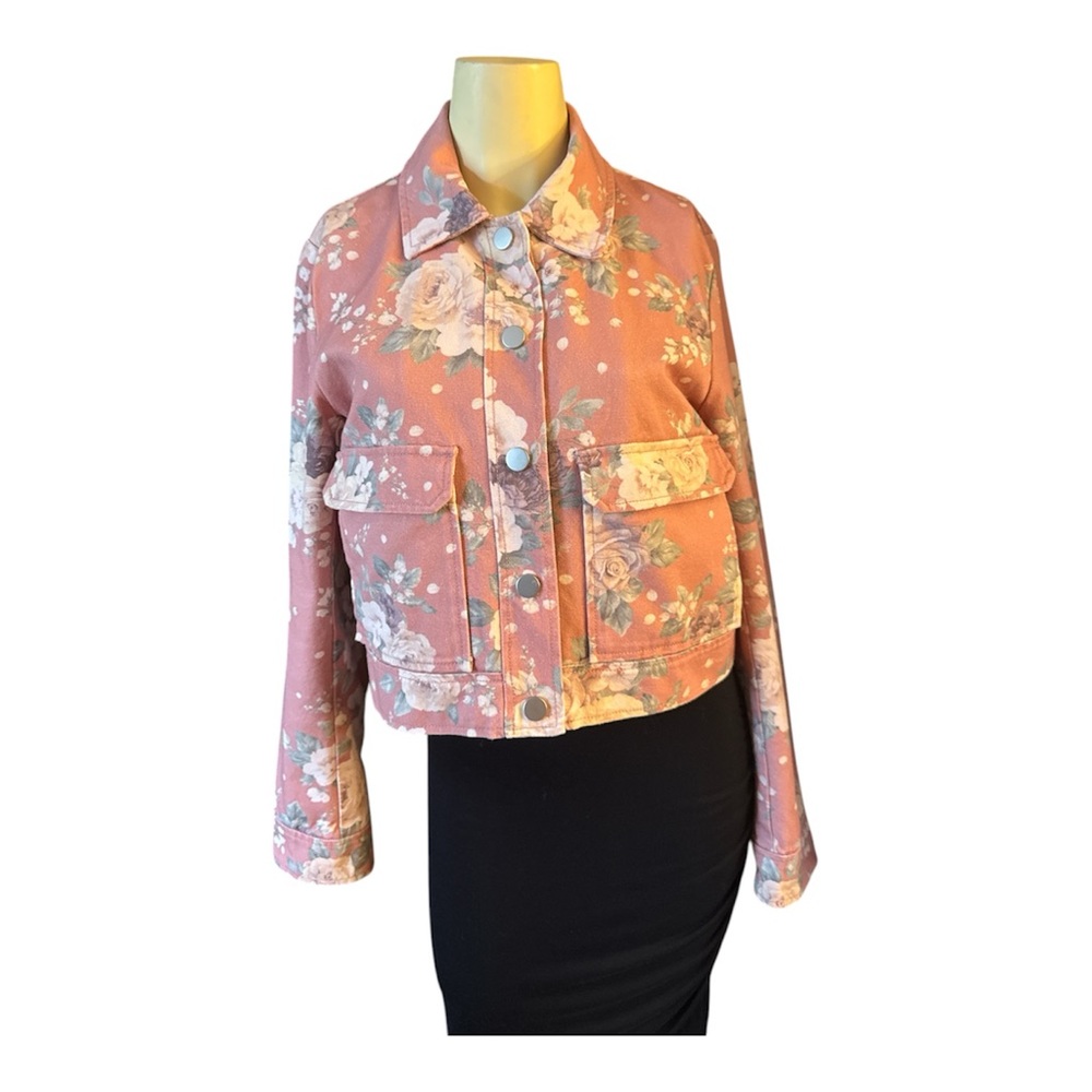 Camila Coelho, Floral Pink Cropped Denim Jacket - Women's Size 6